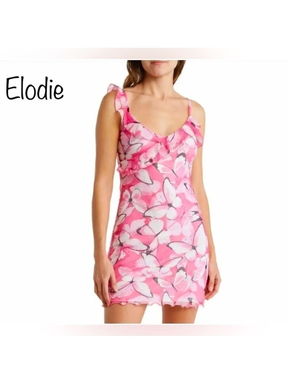 🔥NWOT🔥 Elodie Pink Butterfly Print Mesh Dress size Juniors Med